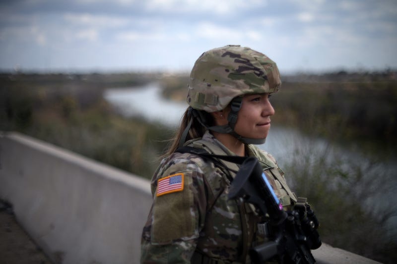 A Texas Army National Guard Soldier looks across the Rio Grande River near Roma, Texas, while taking part in border operations with the Texas Tactical Border Force, Feb. 5, 2025.