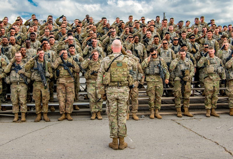 Lt. Col. James Raines, commander of 2nd Battalion, 18th Field Artillery Regiment, 75th Field Artillery Brigade, renders and receives a salute after completing a weeklong external evaluation March 29, 2019, on Fort Sill, Okla. Commanders can now use an updated version of the Defense Organizational Climate Survey, or DEOCS 5.0, that provides an evidence-based feedback tool to help them identify and intervene against a variety of areas critical to command climate, including destructive behaviors, such as sexual harassment, sexual assault, and associated retaliation. (Sgt. Dustin Biven)