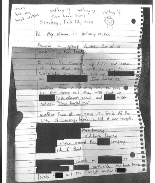 Loner, outcast, rejected -- these are just a few of the words that Anthony McRae wrote to describe himself in a letter discovered by police hours after he committed a mass shooting at Michigan State University, killing three students and injuring four more last month.