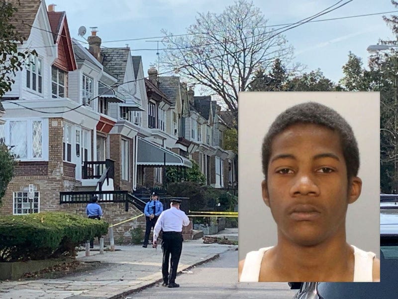 Image of Nikeem Leach is inset within an image of the block in Overbrook where where he shot his 11-year-old brother.