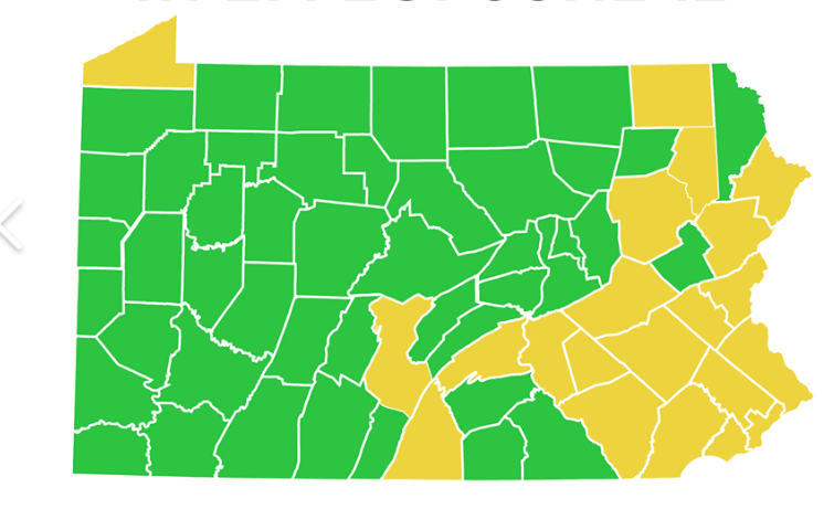 PA Green coronavirus Map June 12