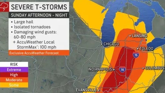 Metro Detroiters urged to be prepared for tornado potential as strong storms, 60-80 mph winds possible Sunday