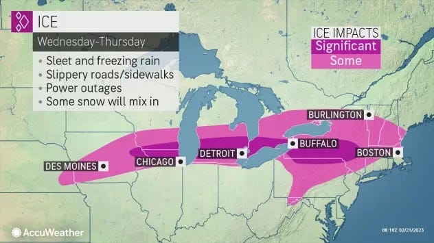  An enormous winter storm is due to pummel the Great Lakes region beginning Wednesday, bringing the threat of snow, sleet and freezing rain with significant ice accumulations forecasted for Metro Detroit