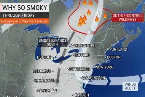 Southeast Michigan's air quality woes continue to hang overhead as winds bring more smoke from forest fires raging out of control in Canada for a second straight day.