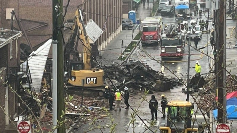 The aftermath of the RM Palmer chocolate factory explosion on March 24, 2023 in West Reading.