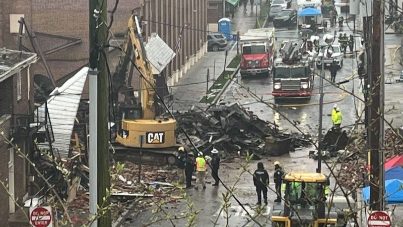 The scene of the RM Palmer chocolate factory explosion in West Reading, Pa.