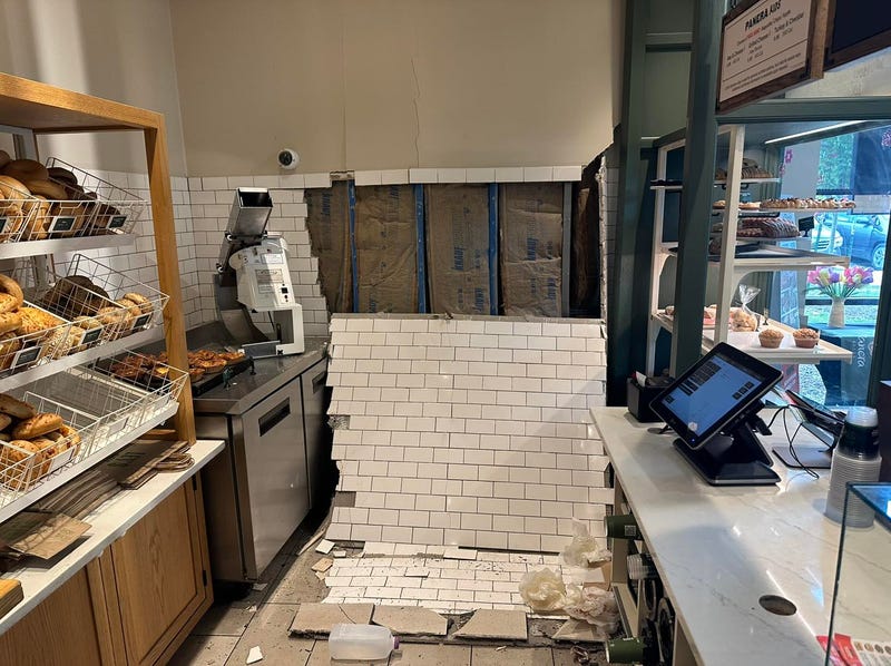 Interior of Panera Bread after and SUV crashed into the building.