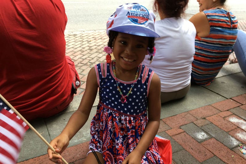 People wait along Independence Mall in Philadelphia for the 2019 Independence Day Parade to start. 