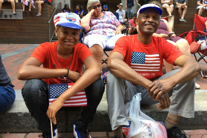 People wait along Independence Mall in Philadelphia for the 2019 Independence Day Parade to start. 