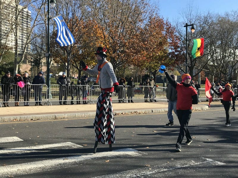 A stilt-walker at the 2018 Philadelphia Thanksgiving Day Parade