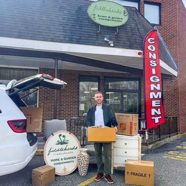 Patrick Halloran, outside his consignment store Fiddleheads