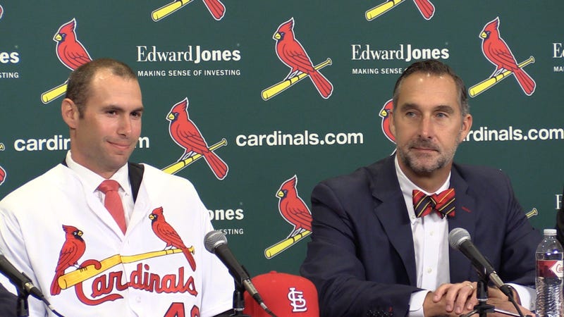Paul Goldschmidt and John Mozeliak at the Cardinals press conference.