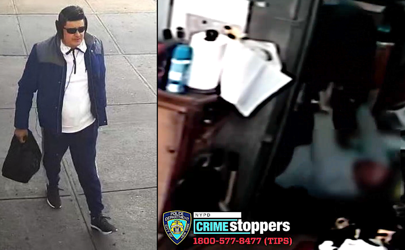 Police are searching for a suspect (left) in a brutal attack on a Queens pawn shop owner (right)