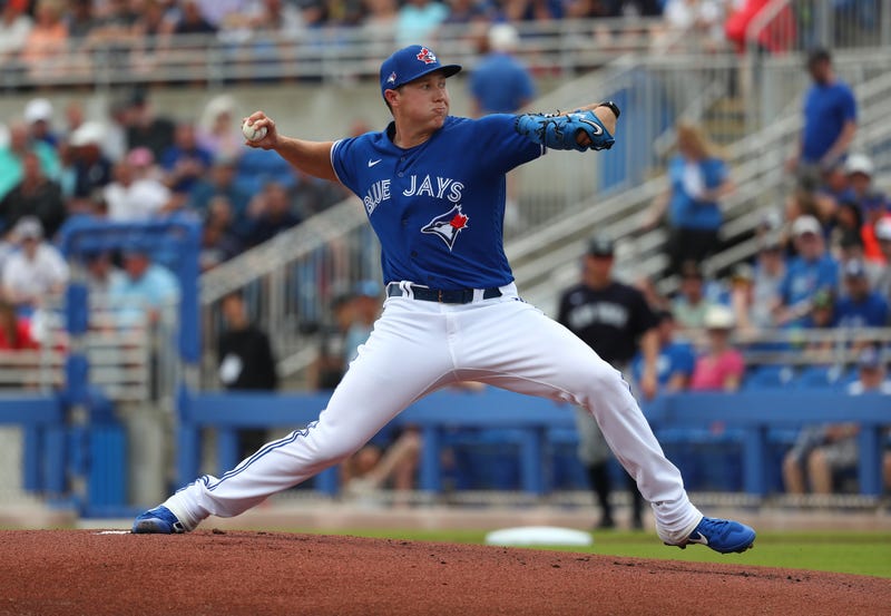 Nate Pearson fires away in a spring training game with the Blue Jays. 