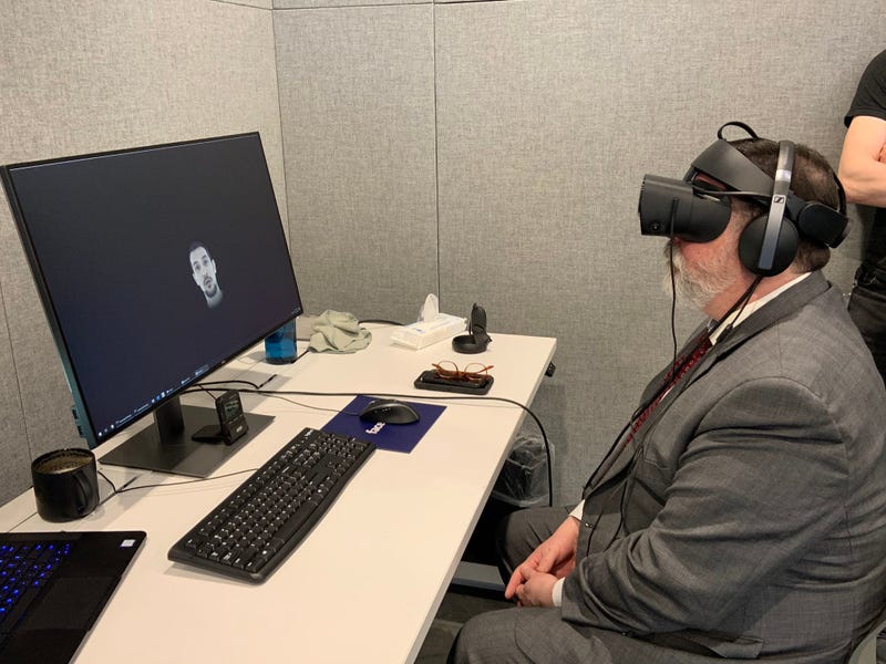 Mayor Bill Peduto testing out the technology at Facebook's Pittsburgh office