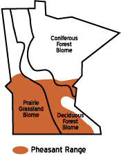 Map showing pheasant ranges across Minnesota.