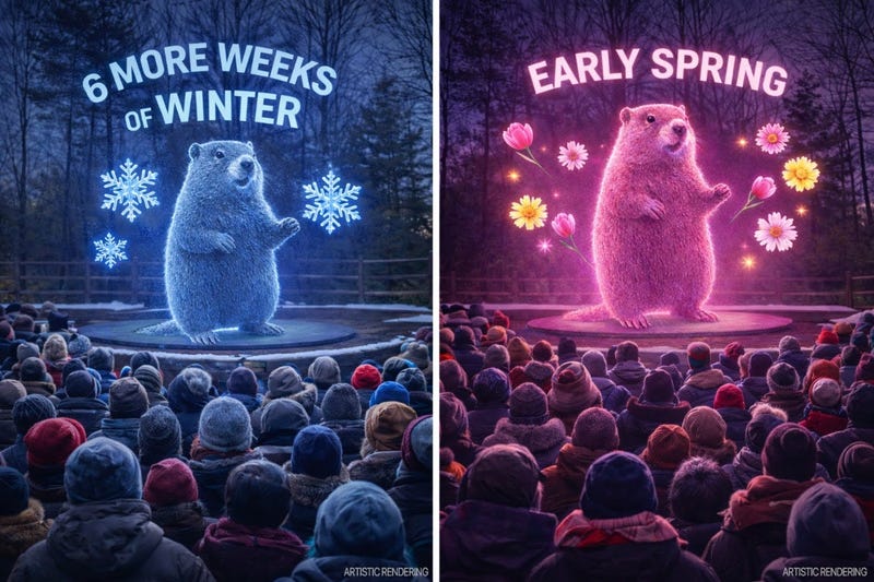 Artist's rendering of PETA's proposed Punxsutawney Phil hologram.