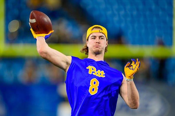 Kenny Pickett warms up before a Pitt game. 