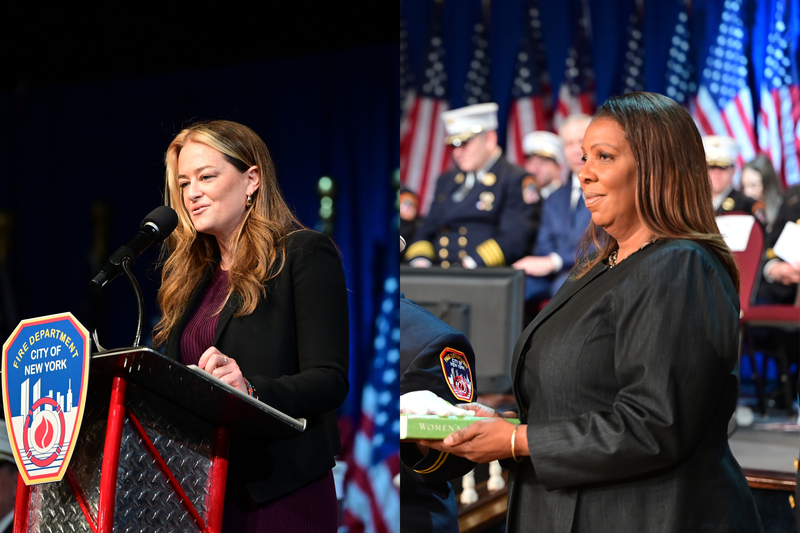 FDNY Commissioner Laura Kavanagh and Attorney General Letitia James at a promotion ceremony on March 7, 2024. 
