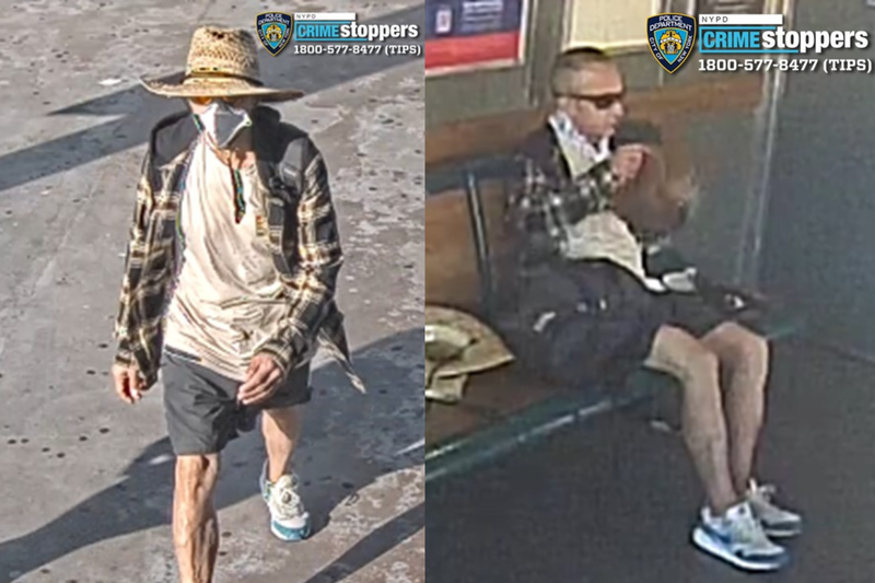 Police are searching for a masked man in a sun hat who drew a swastika at the Staten Island Ferry terminal on Aug. 23, 2024.