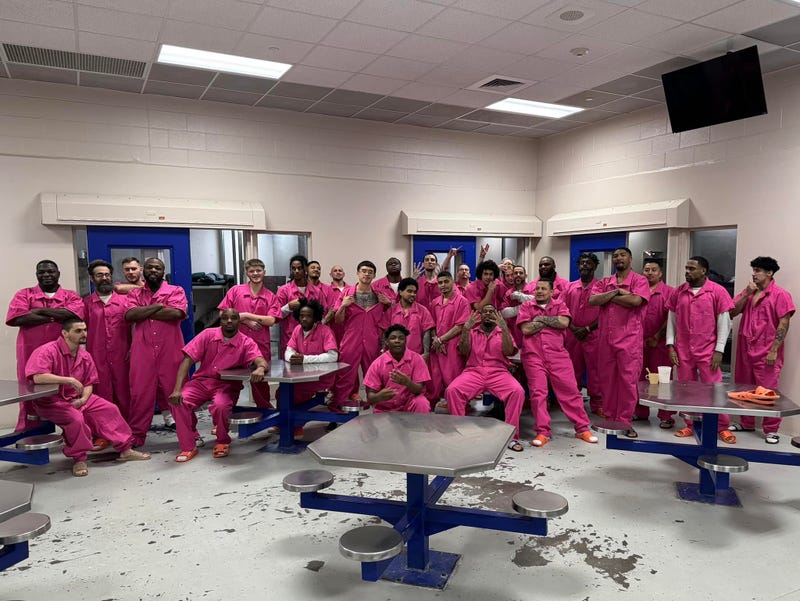 Inmates at the Galveston County Jail in all pink.
