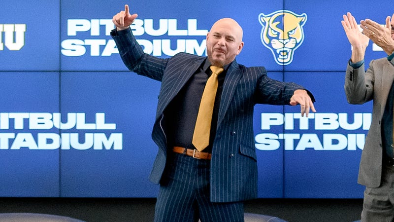 Pitbull during FIU Pitbull Stadium Announcement at Tamiami Hall at Florida International University on August 06, 2024 in Miami, Florida. 