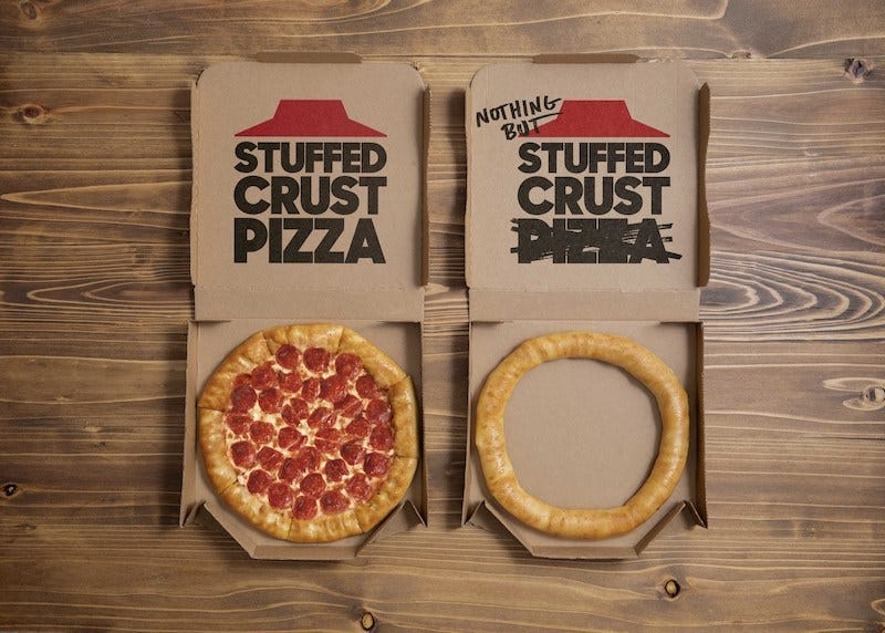 The limited-time stuffed crust available at Pizza Hut