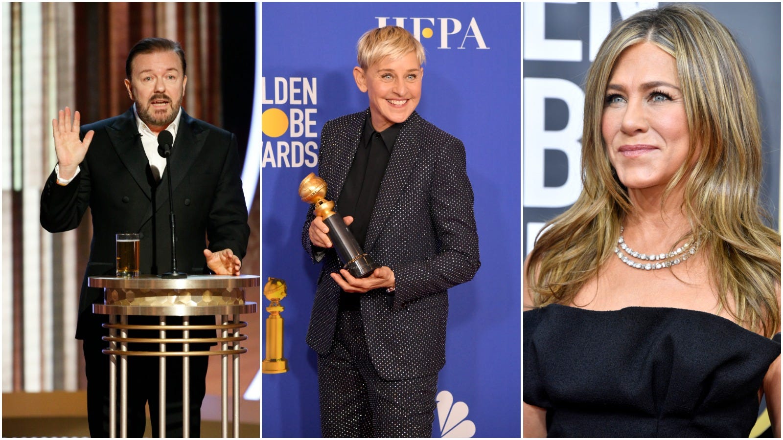 2020 Golden Globes Top Moments: Gervais Digs, Ellen Honored, Aniston Smirks at Pitt, and More