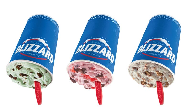 Girl Scout Thin Mints® Blizzard® Treat, Raspberry Fudge Bliss Blizzard® Treat, and DRUMSTICK® with Peanuts Blizzard® Treat