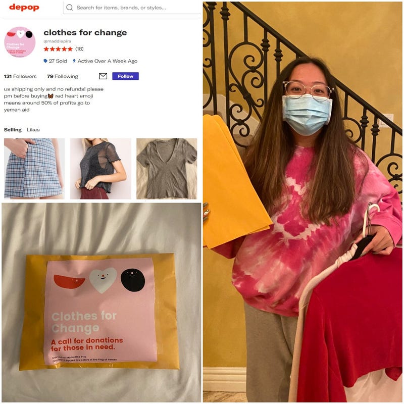 Photos of Maddie Pira and her depop website.