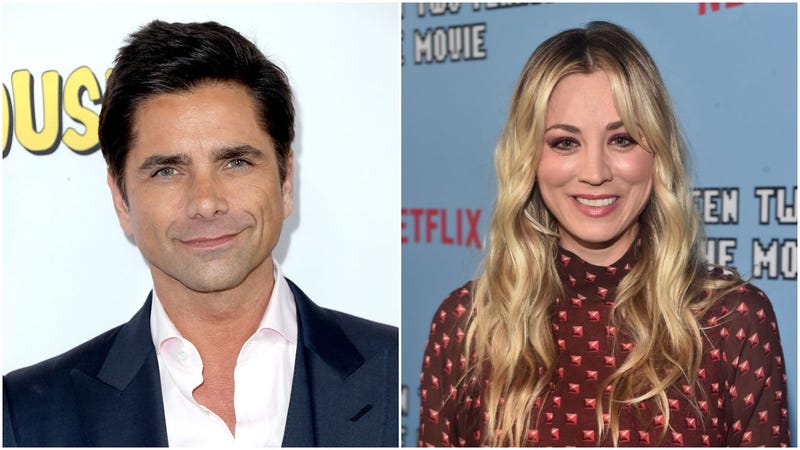 Collage photo of John Stamos and Kaley Cuoco