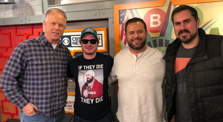 Boomer and Gio pose with PFT Commenter and Big Cat from the "Pardon My Take" podcast.