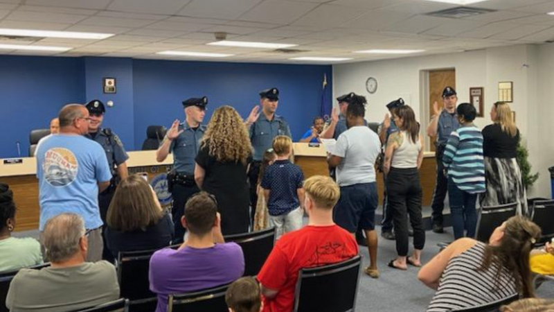 Six police officers, including Tyler Humphreys, were welcomed into the Sharon Hill Borough Police Department on Sept. 7, 2023.