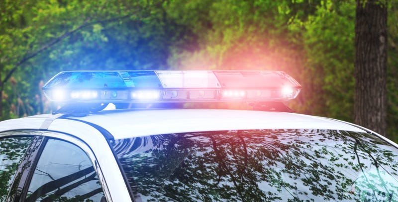 Police blue and red flash lights in action.