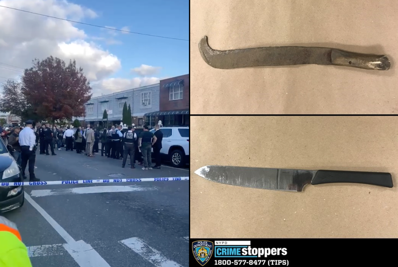 Police said the 30-year-old suspect was armed with a machete and a butcher knife when he was shot by an NYPD lieutenant