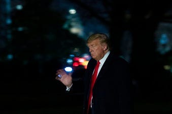 President Donald Trump waves as he walks on the South Lawn of the White House, with the U.S. Capitol in the background, after returning on Marine One, Thursday, Jan. 23, 2020, in Washington. (AP Photo/Alex Brandon)
