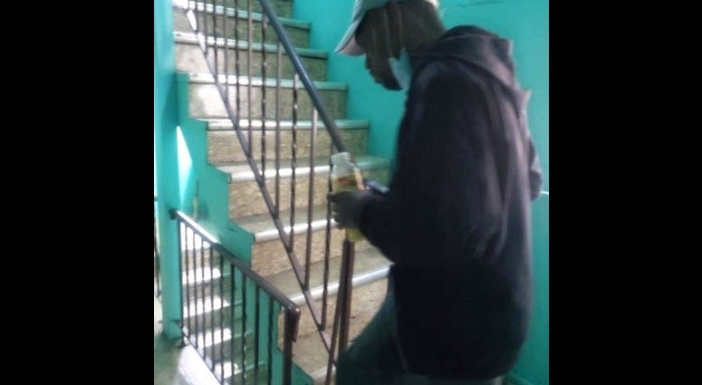 A surveillance video frame shows a man wanted for public indecency June 26, 2020, in the 5100 block of West Roscoe Street.