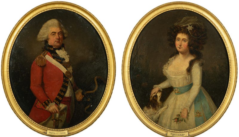 Two portraits from 1790 depicting a commandant at Fort Michilimackinac and his wife will soon be on display in a Northern Michigan museum after they were purchased from an overseas auction house, officials announced on Tuesday.