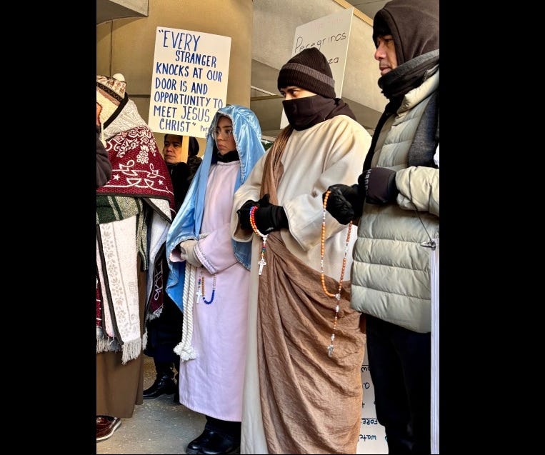 reenactment of Mary and Joseph trek
