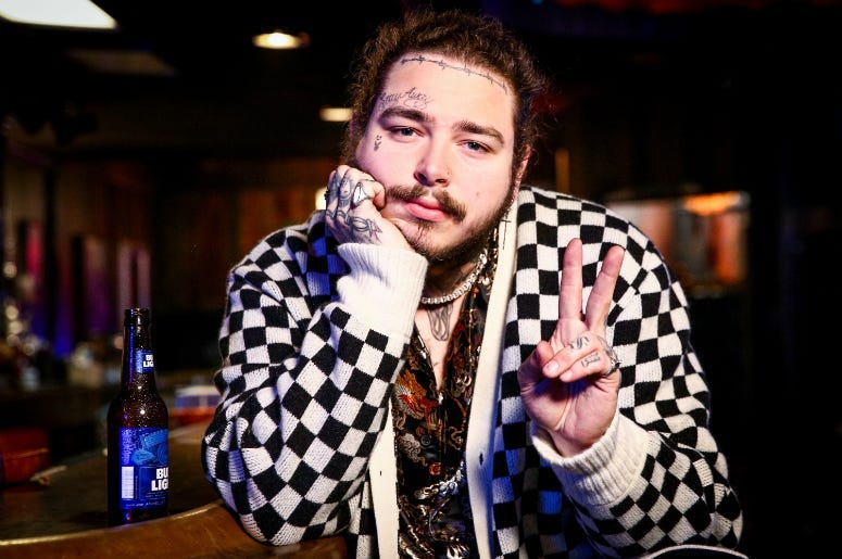 Post Malone behind the scenes before his Bud Light Dive Bar Tour show in Nashville at Footsies Dive Bar on March 20, 2018 in Los Angeles, California.
