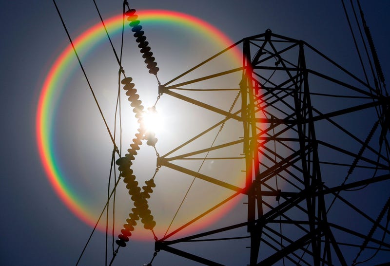 power lines, sun