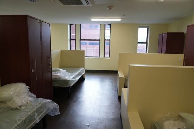 A room at the Morris Avenue Safe Haven site in the Bronx, which opened Tuesday with 80 beds. They're part of 350 additional beds now available to serve homeless people in the city