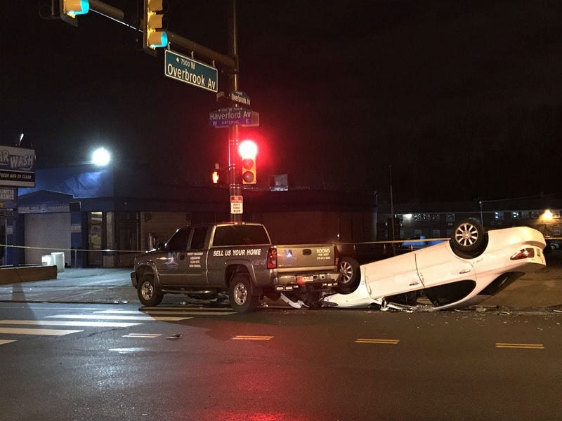 A crash at Overbrook and Haverford avenues led to a pregnant woman giving birth three months early. 