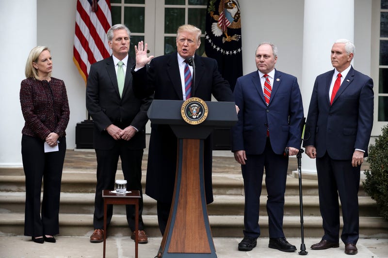 President Donald Trump joined by, from left, Secretary of Homeland Security Kirstjen Nielsen, Representative Kevin McCarthy, Representative Steve Scalise and Vice President Mike Pence