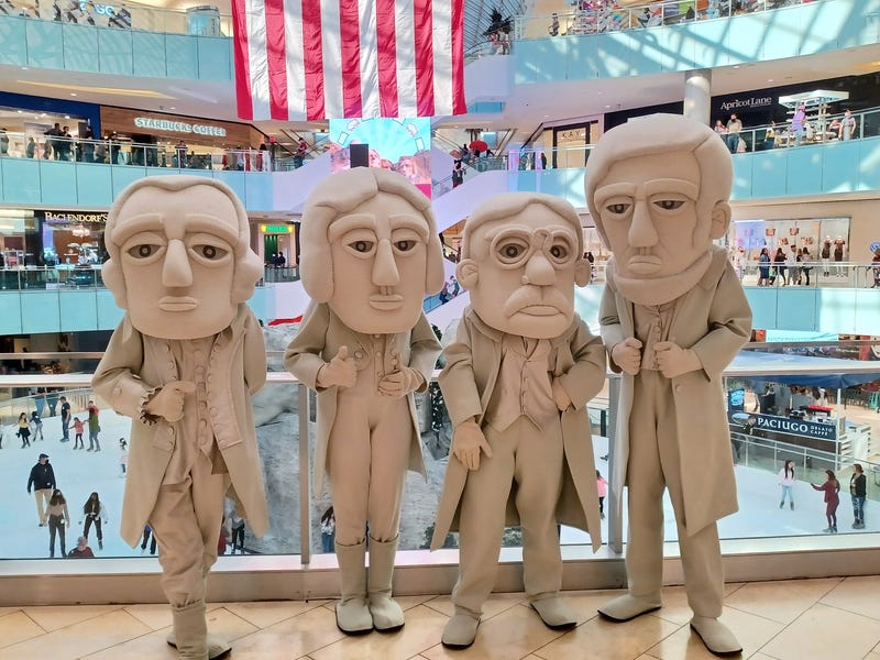 The South Dakota Department of Tourism has placed a model of Mt. Rushmore in an ice skating rink in Dallas. 
