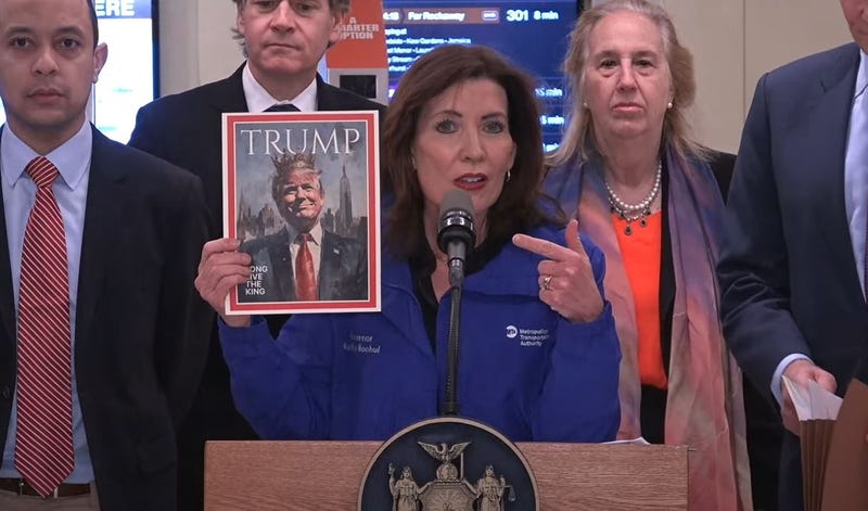 Gov. Kathy Hochul and MTA Chair and CEO Janno Lieber hold a press conference at Grand Central Station on Feb. 19, 2025 regarding their pending lawsuit challenging the U.S. DOT's move to end congestion pricing.