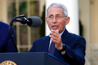 Dr. Anthony Fauci, director of the National Institute of Allergy and Infectious Diseases, speaks about the coronavirus in the Rose Garden of the White House, Monday, March 30, 2020, in Washington. (AP Photo/Alex Brandon)