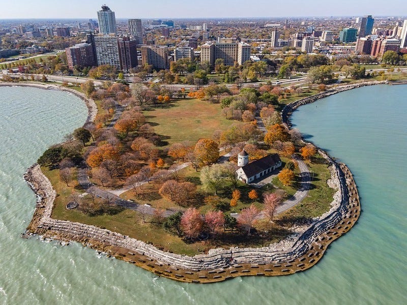 an aerial view of Promontory Point
