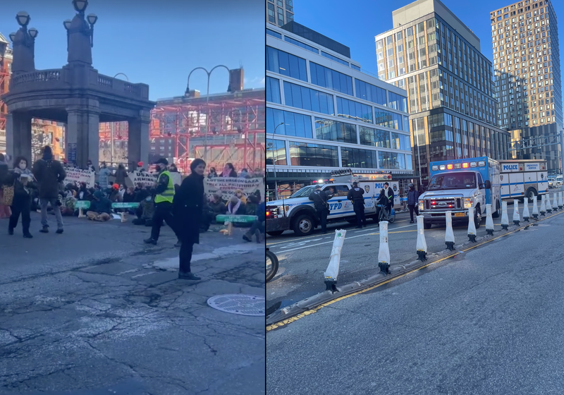 Protesters blocked the outbound entrance to the Williamsburg Bridge