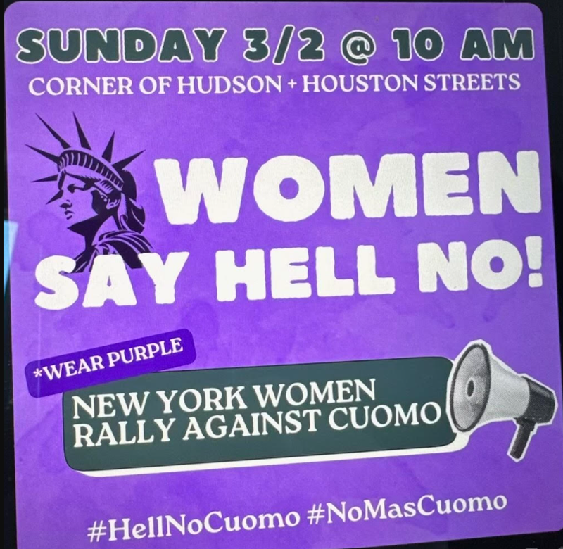 A flyer circulated on social media to promote the women's protest against Cuomo.